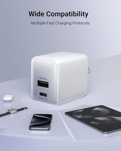 wegear USB C Fast Charging Charger, 30W Dual-Port GaN Nano Charger - color: White, size: 1 Pack