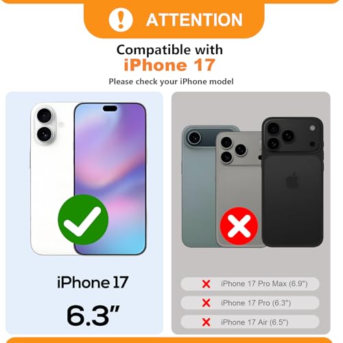 Bocasal Detachable Wallet Case Card Holder for iPhone 17, Grey | RFID Blocking Kickstand Card Slots Holder PU Leather Magnetic Shockproof Wrist Strap Removable Flip Protective Cover 6.3 inch - color: Gray