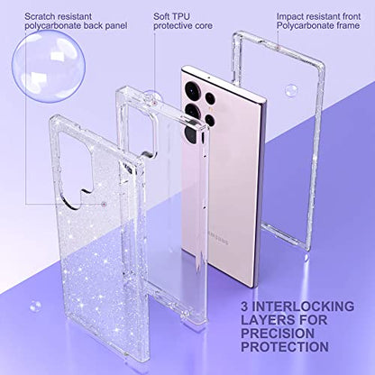 ULAK Compatible with Samsung Galaxy S23 Ultra 5G Case, Heavy Duty Shockproof Hybrid Soft TPU Bumper Drop Protection Transparent Phone Case for Galaxy S23 Ultra 5G 6.8 inch - Clear Glitter - color: Glitter
