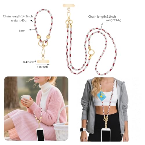 ABJFJE Crystal Phone Lanyard Crossbody & Wrist Strap Phone Strap Crossbody & Wrist Lanyard Anti Theft Phone Strap for Women - color: Red+white