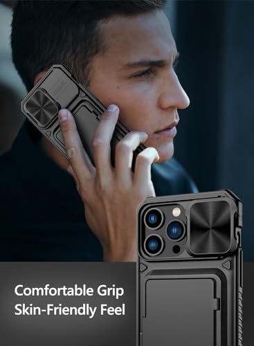 Vihibii for iPhone 15 Pro Max Case Wallet with Card Holder (4 Cards), Black | Slide Camera Cover, Kickstand, Military Grade Drop Protection, Rugged Hard Back, Silicone Edge Wallet Phone Case, 2023, Black - color: Black, size: iPhone 15 Pro Max
