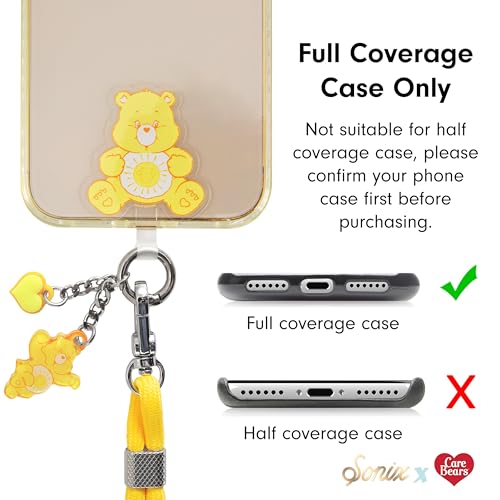 Sonix x Care Bears | Crossbody Phone Strap with Charms | Adjustable, Universal Cell Phone Rope Strap Lanyard | Yellow Cord | Funshine Bear - color: Funshine Bear