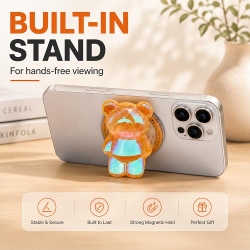 Magnetic 3D Bear Phone Grip Stand, MagSafe Compatible — Amber Peach - color: Amber Peach