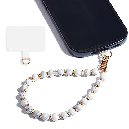 Marble Beaded Phone Wrist Strap for Women, Detachable Design - color: Marble-white