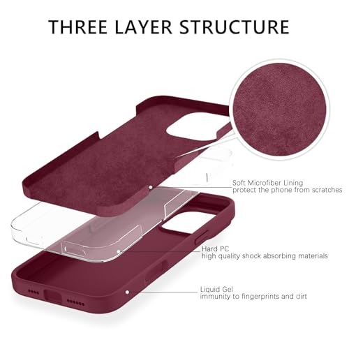 GUAGUA Compatible with iPhone 16 Pro Case 6.3 Inch Liquid Silicone Soft Gel Rubber Slim Thin Microfiber Lining Cushion Texture Cover Shockproof Protective Phone Case for iPhone 16 Pro, Wine Red - color: Wine Red, size: iPhone 16 Pro