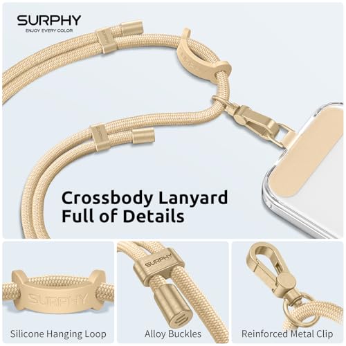 SURPHY Phone Lanyard Crossbody, Phone Strap Crossbody with 2 Tether Tabs - color: Khaki