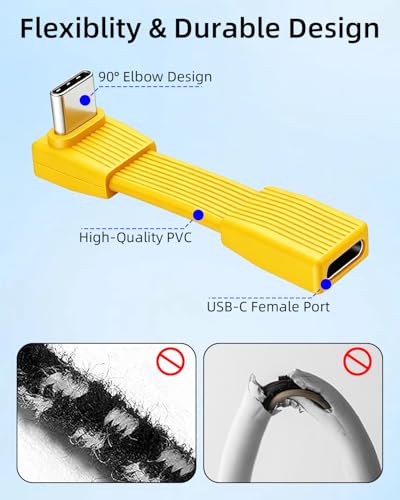 80Gbps Short USB 4 Flat Extension Cable,3.1 USB C Fast Charging Cable,PD 240W 90 Degree USB C Male to USB C Female Extender Cable,8K@60Hz Video Display for Phone,Yellow(0.16FT/2Pack) - style: 2 Yellow