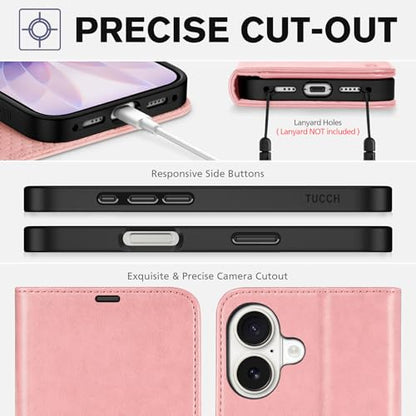 TUCCH Wallet Case for iPhone 17 (6.3") 2025, 4 Card Holders, Rose Gold | RFID Blocking, Viewing Stand, Shockproof TPU Shell, PU Leather, Magnetic Closure, Protective Folio Flip Cover - color: Rose Gold