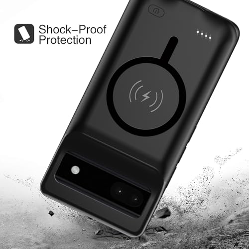 Battery Case for Pixel 6a, Upgraded 10000mAh Battery Pack Rechargeable Charger Case with Wireless Charging Compatible for Pixel 6a(6.1 inch) External Battery Charging Cover(Black) - size: Pixel 6A
