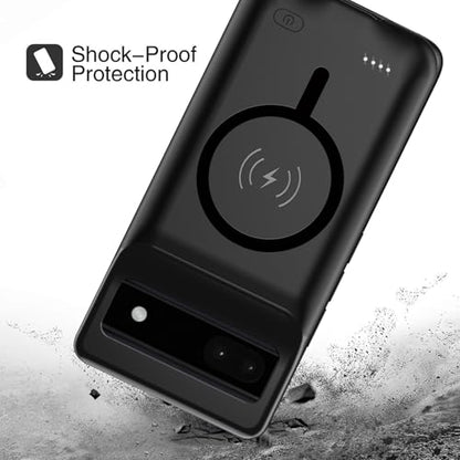Battery Case for Pixel 6a, Upgraded 10000mAh Battery Pack Rechargeable Charger Case with Wireless Charging Compatible for Pixel 6a(6.1 inch) External Battery Charging Cover(Black) - size: Pixel 6A