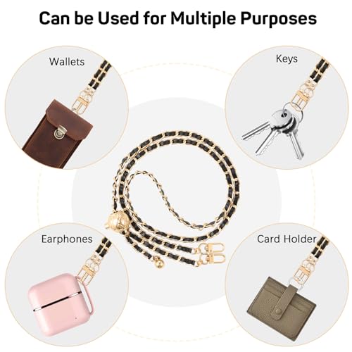 MoKo Phone Chain Crossbody Strap with Wrist Strap and Patches - color: Gold/Black Adjustable