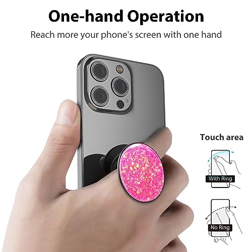 Phone Ring Holder, Phone Grip Holder Finger Kickstand, Foldable & Adjustable Metal Cell Phone Rings Gripper Stand Work with Magnetic Car Mount for iPhone Samsung & Other Phones - Sparkle Pink - color: Sparkle Pink