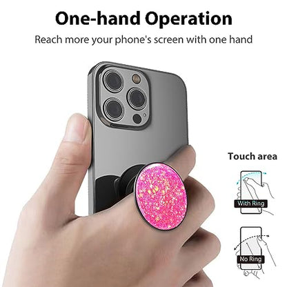 Phone Ring Holder, Phone Grip Holder Finger Kickstand, Foldable & Adjustable Metal Cell Phone Rings Gripper Stand Work with Magnetic Car Mount for iPhone Samsung & Other Phones - Sparkle Pink - color: Sparkle Pink