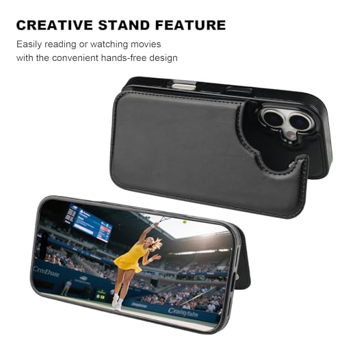 ONETOP for iPhone 17 Wallet Case with Credit Card Holder,Black | Kickstand,ID/Cash Holder,Case Wallet with Card Slots,Double Magnetic Clasp,Durable PU Leather Shockproof Cover for Women Men - color: Black