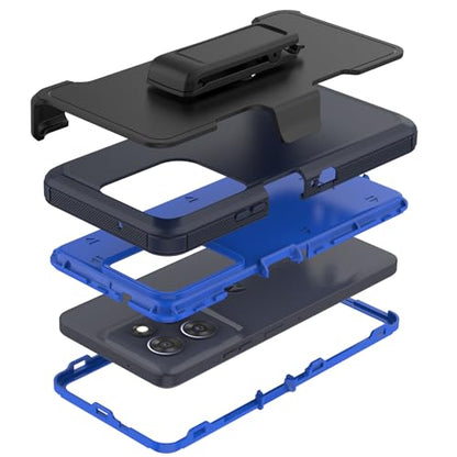 Rugged Phone Case for Moto G Power 5G 2025/Moto G Play 2025, with Belt Clip Holster & Kickstand Heavy Duty Shockproof Protective Full Body Case (Blue) - color: Blue
