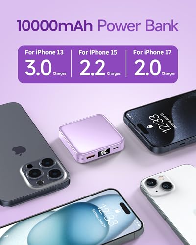 10000mAh Small Power Bank，Fast Charge Mini Portable Charger - color: purple