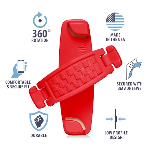 SpiiderGriip 360 Rotating Phone Grip – Flat-Fold Kickstand & Secure Strap – Works with iPhone, Android, Tablets & Cases – Comfortable & Durable (Red) - color: Red