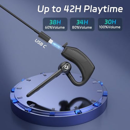 Wireless Headset Bluetooth Earpiece with Dual Noise Canceling Single Earbud