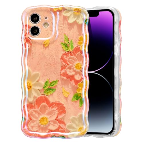 EYZUTAK Case for iPhone 11, Colorful Retro Oil Painting Flower, Pink White | Laser Glossy Floral Pattern, Cute Curly Wave Edge, Exquisite Phone Cover, Stylish Durable TPU Protective Case for Girl Women - color: Pink White, size: iPhone 11