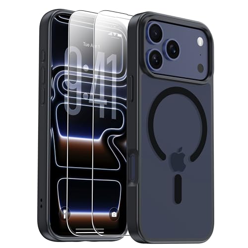 for iPhone 17 Pro Max Case with 2X Screen Protector[Compatible with Magsafe] Frosted Anti-Fingerprint Translucent Slim Cover, Military Grade Shockproof Protection, Matte Black for 6.9'' - color: Black Matte, size: iPhone 17 Pro Max