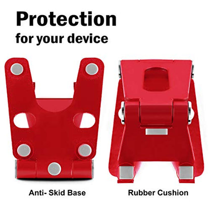 Cell Phone Tablet Fully Foldable Stand Dock Holder Cradle Mount Organizer Charger Station Table Desk Bed Office School Kitchen Travel Portable Adjustable Multi-Angle Aluminum Non-Slip (Red) - color: Red