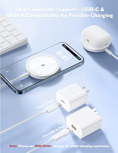 Magnetic Wireless Magsafe Charger iPhone: Charging Pad for iPhone 17/16/15/14/13/12 Series & AirPods Pro 4-2, Strong Magnet, Dual Ports, Case-Friendly, Lightweight for Travel Home Office Desk