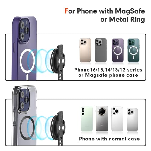 Magnetic Phone Mount, Phone Holder for Bike, Compatible with Magsaf or Normal Case- Sturdy Phone Grip for Gym Exercise, Workout Equipment, Stroller, Cart Handlebar (Black)