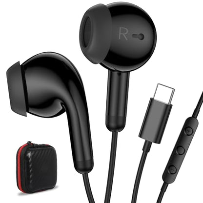 USB C Earbuds Headphone for iPad 10th Gen for iPhone Duo 18 Pro 17 15 Black - color: Black