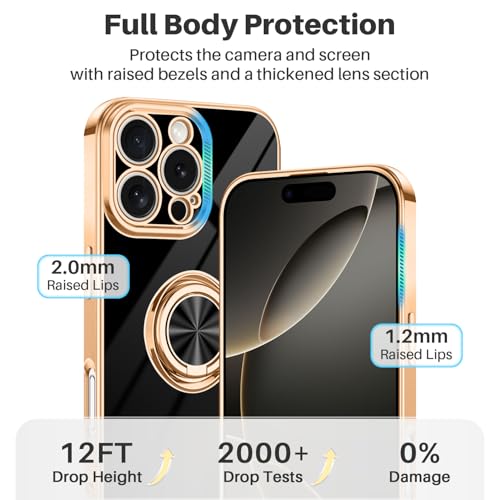Dinick Black for iPhone 16 Pro Case with Ring Holder Kickstand - color: Black, size: 6.3'' iPhone 16 Pro