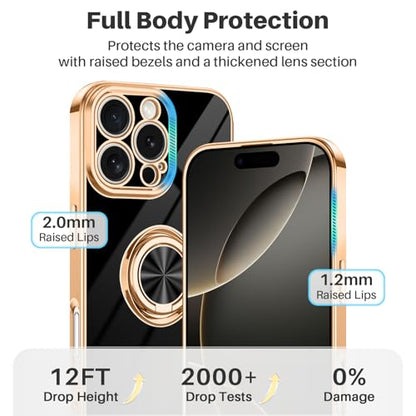Dinick Black for iPhone 16 Pro Case with Ring Holder Kickstand - color: Black, size: 6.3'' iPhone 16 Pro