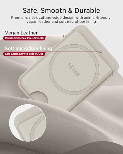 Miimall for 3 Cards MagSafe Wallet RFID Blocking, Two Sided Magnet Card Holder for iPhone 17/16/15/14, Google Pixel Snap, Leather Magnetic Phone Wallet for Car Mount Ultra Slim Thin Beige White - color: Beige