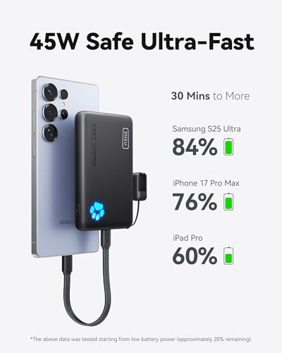 INIU 10000mAh 45W Fast Charging Portable Charger, Smaller Travel Power Bank - color: Black