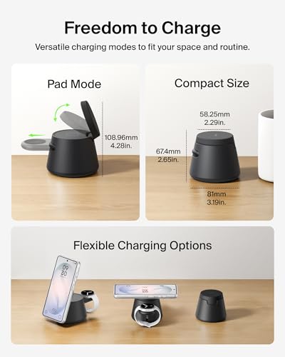 Belkin Qi2.2 25W Magnetic Wireless Charging Station, 3 in 1 Samsung Charger - color: Black