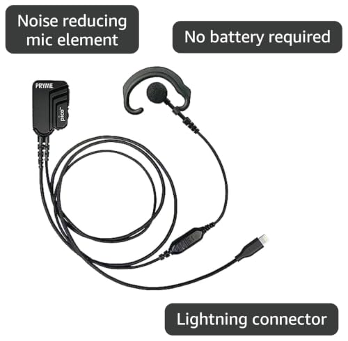 PRYME® - PICO-LIGHTNING - Single Wire Lapel Mic w/Lightning Connector, Special PTT Technology for PoC APPs w/Soft Ear Hanger Earphone - (PICO-LIGHTNING-EH)