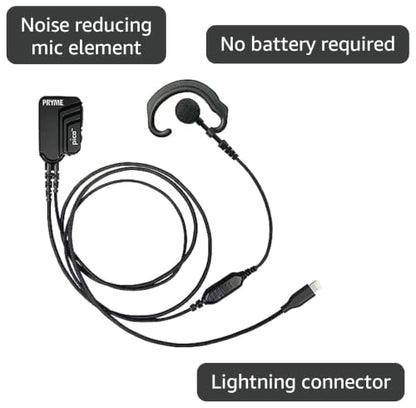 PRYME® - PICO-LIGHTNING - Single Wire Lapel Mic w/Lightning Connector, Special PTT Technology for PoC APPs w/Soft Ear Hanger Earphone - (PICO-LIGHTNING-EH)