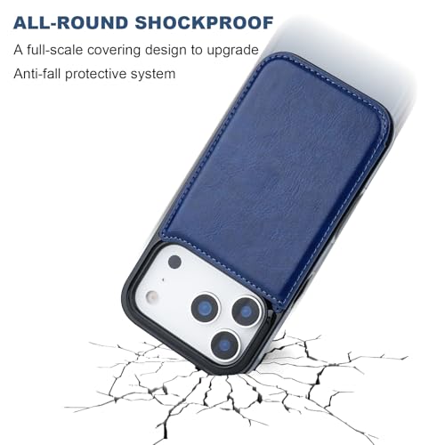 ONETOP for iPhone 17 Pro Wallet Case with Credit Card Holder,Blue | Kickstand,ID/Cash Holder,Case Wallet with Card Slots,Double Magnetic Clasp,Durable PU Leather Shockproof Cover for Women Men - color: Blue