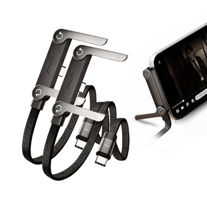 USB C to USB C Invisible Stand Charging Cable (2 Pack)，240W Fast Charging Cable 4.9FT，Built-in Phone Support Fast Charging Cord for Gaming Office Travel (Black) - size: 4.9FT(C-C)