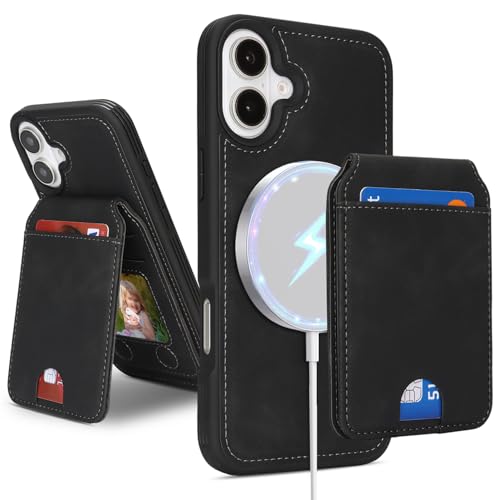 Ｈａｖａｙａ Soft-Touch Wallet Case for iPhone 16 - Matte Black | Soft touch matte finish, detachable 2-in-1 magnetic wallet with 5 card slots & kickstand, 1400 Gauss MagSafe 15W fast char - color: Matte Black