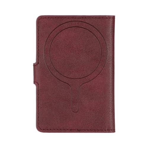 Ultra-Thin Magnetic Wallet and Card Holder (burgundy) | Compatible with All Magnetic Protective Case,Premium PU leather, stand function, 6 card slots; Fits iPhone17/16/15/14series - color: burgundy