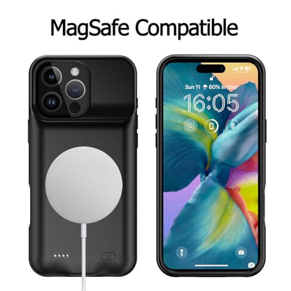 Battery Case for iPhone 16 Pro, [10000mAh] Enhanced Portable Protective Smart Qi Wireless Charger Case Battery Pack with CarPlay Wireless Charging Cover Compatible for iPhone 16 Pro (6.3 inch)-Black - size: iPhone 16 Pro