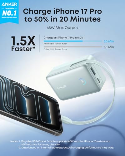 Anker Nano Power Bank, 45W 10,000mAh Portable Charger, iPhone Battery Pack (Green) - color: Green