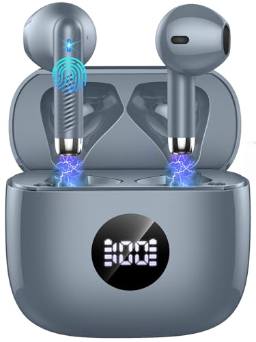 Wireless Earbuds, Bluetooth 5.4 Ear Buds, LED Power Display, 6D Bass Stereo - color: Dark Gray