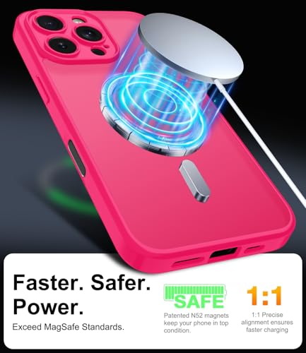 Magnetic Case for iPhone 16 Pro Case with Screen Protector+Wrist Strap | Compatible with MagSafe,Full Camera Protection,Slim Translucent Matte Phone Cover,Hot Pink - color: Hot Pink