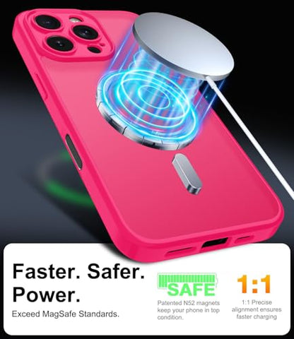 Magnetic Case for iPhone 16 Pro Case with Screen Protector+Wrist Strap | Compatible with MagSafe,Full Camera Protection,Slim Translucent Matte Phone Cover,Hot Pink - color: Hot Pink