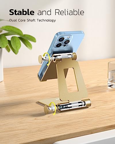 Nulaxy Full Aluminum Dual Folding Cell Phone Stand for Desk, Gold - color: J-Gold