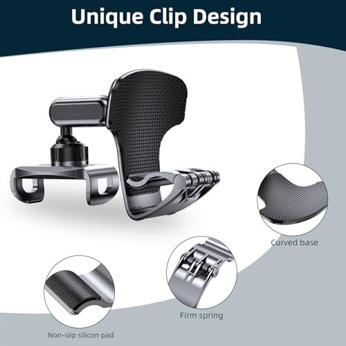 Car Phone Holder Mount for Dashboard 360 Degree Rotation Multifunctional Cell Phone Clip Design Phone Mount Compatible with 4-7 inch Smartphones (Black)