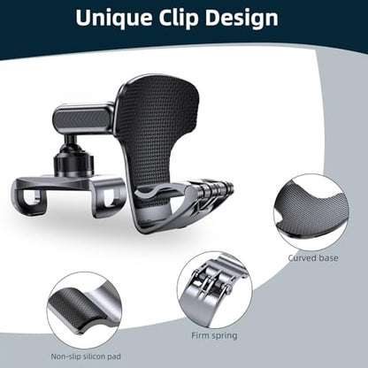 Car Phone Holder Mount for Dashboard 360 Degree Rotation Multifunctional Cell Phone Clip Design Phone Mount Compatible with 4-7 inch Smartphones (Black)
