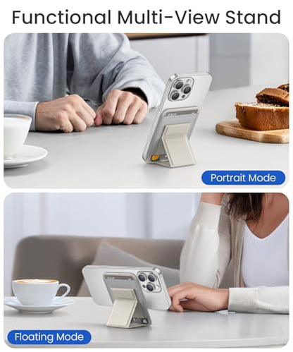 GONEZ for MagSafe Wallet with Stand, Stronger Magnetic Card Holder for iPhone 17/16/15/14/13/12 Series, Premium Leather Phone Wallet with RFID Blocking, 1 Slot, Fit 5 Cards, Stone - color: STONE
