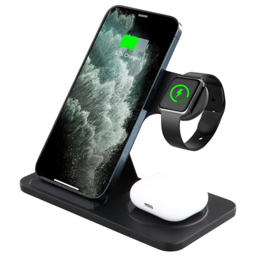 3 in 1 Wireless Charger for Phone, Smartwatch, and Wireless Earbuds, 15W Fast Charging Station, Foldable Stand for Multiple Devices, Portable Multifunctional Docking Station