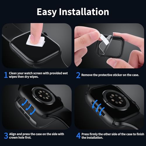 6 Pack Case with Apple Watch Screen Protector Series SE3/SE2/SE/6/5/4 44mm | Hard PC Bumper Case with Anti-Fog HD Tempered Glass Protective Face Cover for iWatch Series 11/10/9/8/7/SE3/SE2/SE/6/5/4 - color: Black/Silver/Starlight/Rosegold/White/Clear, siz